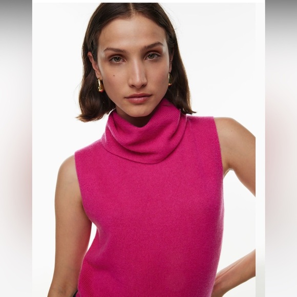 Aritzia Luxe 100% Cashmere Tanning Hot Pink Sleeveless Top Vest Size Small - Picture 2 of 9